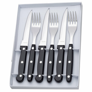 Neustanlo | Steakmesser Set | 6 Stück | Edelstahlklinge mit Wellenschliff | robuste Kunststoffgriffe | klassisch schwarz | perfekt als Menümesser & Buttermesser