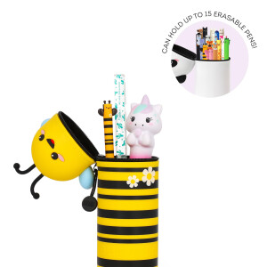 Legami - Kawaii Federmäppchen für die Schule 2 in 1 aus weichem Silikon, Bee-Thema, Stifthalter für den Tisch, Reißverschluss, Stifte Buntstifte, Filzstifte, H 21,5 cm