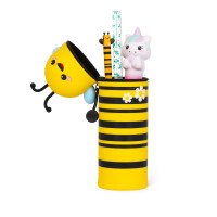Legami - Kawaii Federmäppchen für die Schule 2 in 1 aus weichem Silikon, Bee-Thema, Stifthalter für den Tisch, Reißverschluss, Stifte Buntstifte, Filzstifte, H 21,5 cm