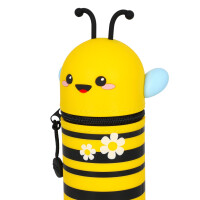 Legami - Kawaii Federmäppchen für die Schule 2 in 1 aus weichem Silikon, Bee-Thema, Stifthalter für den Tisch, Reißverschluss, Stifte Buntstifte, Filzstifte, H 21,5 cm