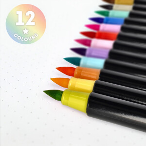 LEGAMI - Set mit 12 Filzstiften mit Pinselspitze - Brush Markers, flexible Spitze aus Nylonfaser, Filzstifte in 12 Pastellfarben, flüssige Striche und variable Breiten, Durchmesser Filzstift 1 cm