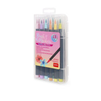 LEGAMI - Set mit 12 Filzstiften mit Pinselspitze - Brush Markers, flexible Spitze aus Nylonfaser, Filzstifte in 12 Pastellfarben, flüssige Striche und variable Breiten, Durchmesser Filzstift 1 cm