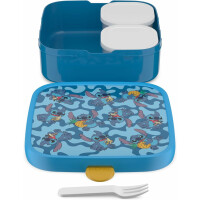 Mepal - Bento Brotdose Groß Campus - Bento Lunchbox für Kinder - Inklusive 2 auslaufsicheren Bento Fächern & Gabel - Bento-Fach ist mikrowellengeeignet - 2x 200 + 1250 ml - Stitch
