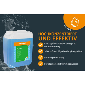 Steinbach | Poolpflege Algezid flüssig | 10l | wirksame Algenbekämpfung | kristallklares Wasser | ideal für Poolliebhaber
