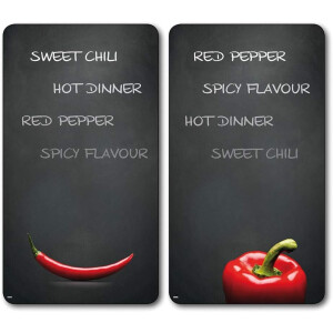 KESPER | Multi-Glasschneideplatte 2er Pack | Material: Glas | Maße: 52 x 30 x 0.5 cm | Motiv: Chili | Herdabdeckung für alle Herdarten | ideale Herdabdeckplatte für jede Küche