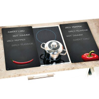 KESPER | Multi-Glasschneideplatte 2er Pack | Material: Glas | Maße: 52 x 30 x 0.5 cm | Motiv: Chili | Herdabdeckung für alle Herdarten | ideale Herdabdeckplatte für jede Küche