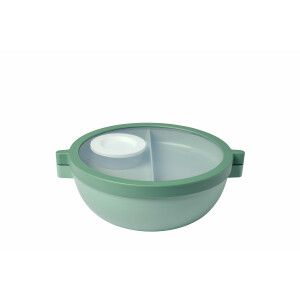 Mepal - Meal Prep Boxen Vita Set - Bento Schüssel + 3-teiliges Besteck-Set Ellipse - Brotdose mit Fächern - Extra Fach mit Deckel, Dressing-Deckel & Tablett - Bentobox - 1500 ml - Nordic Sage