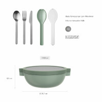 Mepal - Meal Prep Boxen Vita Set - Bento Schüssel + 3-teiliges Besteck-Set Ellipse - Brotdose mit Fächern - Extra Fach mit Deckel, Dressing-Deckel & Tablett - Bentobox - 1500 ml - Nordic Sage