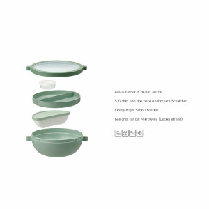 Mepal - Meal Prep Boxen Vita Set - Bento Schüssel + 3-teiliges Besteck-Set Ellipse - Brotdose mit Fächern - Extra Fach mit Deckel, Dressing-Deckel & Tablett - Bentobox - 1500 ml - Nordic Black