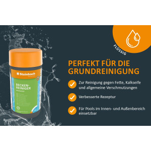 Steinbach | Beckenreiniger alkalisch | kraftvolle Reinigung | schonend zu Oberflächen | ideal für Pools | schnelle Wirkung | Inhalt: 1 Liter