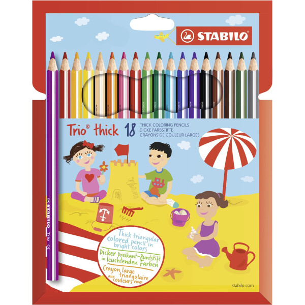 STABILO - Dreikant-Buntstift - Trio dick - 18er Pack - mit 18 verschiedenen Farben
