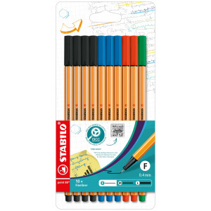 STABILO - Fineliner - point 88-10er Pack Office - 4x schwarz, 3x blau, 2x rot, 1x grün