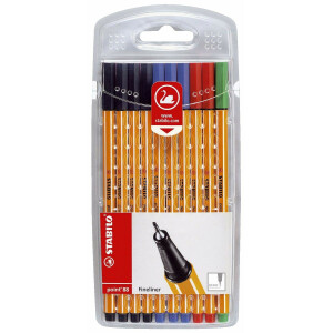 STABILO - Fineliner - point 88-10er Pack Office - 4x schwarz, 3x blau, 2x rot, 1x grün