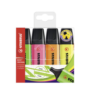 STABILO - Textmarker - BOSS ORIGINAL - 4er Pack - gelb, orange, grün, pink