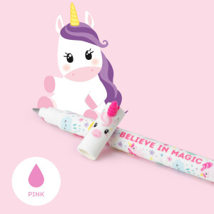 Legami - Radierbarer Gelschreiber, Kugel am Ende zum Entfernen von pinker Tinte, wärmeempfindlich, Durchmesser der Spitze 0,7 mm - Thema Unicorn