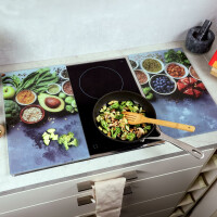 KESPER | Glasschneideplatte/Herdabeckplatte/Buffetplatte, Material: ESG-Sicherheitsglas, Maße: 50 x 28,5 cm, Stärke: 0,4 cm, Fußhöhe: 3 mm, Motivfolie: Healthy Kitchen Grau/Grün/Rot/Blau | 37543 13