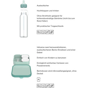 Mepal - Pausenset XL Campus - Set für Kinder mit großer Bento Brotdose und Flip-Up Wasserflasche - Lunch-Set für die Schule oder unterwegs - Spülmaschinenfest - 1300 + 500 ml - Cool Pink