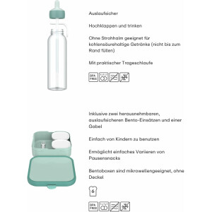 Mepal - Pausenset XL Campus - Set für Kinder mit großer Bento Brotdose und Flip-Up Wasserflasche - Lunch-Set für die Schule oder unterwegs - Spülmaschinenfest - 1300 + 500 ml - Cool Blue