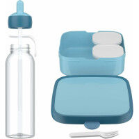 Mepal - Pausenset XL Campus - Set für Kinder mit großer Bento Brotdose und Flip-Up Wasserflasche - Lunch-Set für die Schule oder unterwegs - Spülmaschinenfest - 1300 + 500 ml - Cool Blue