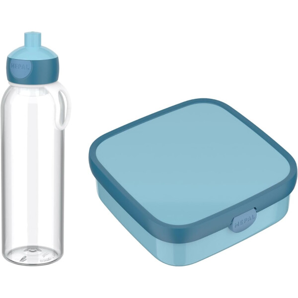 Mepal - Pausenset XL Campus - Set für Kinder mit großer Bento Brotdose und Pop-Up Wasserflasche - Lunch-Set für die Schule oder unterwegs - Spülmaschinenfest - 1300 + 500 ml - Cool Blue