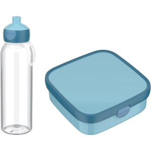 Mepal - Pausenset XL Campus - Set für Kinder mit großer Bento Brotdose und Pop-Up Wasserflasche - Lunch-Set für die Schule oder unterwegs - Spülmaschinenfest - 1300 + 500 ml - Cool Blue