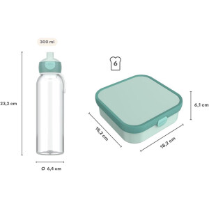 Mepal - Pausenset XL Campus - Set für Kinder mit großer Bento Brotdose und Pop-Up Wasserflasche - Lunch-Set für die Schule oder unterwegs - Spülmaschinenfest - 1300 + 500 ml - Cool Blue