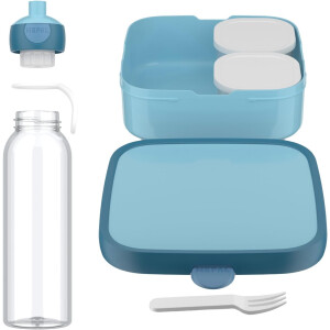 Mepal - Pausenset XL Campus - Set für Kinder mit großer Bento Brotdose und Pop-Up Wasserflasche - Lunch-Set für die Schule oder unterwegs - Spülmaschinenfest - 1300 + 500 ml - Cool Blue