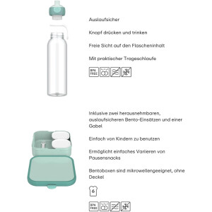 Mepal - Pausenset XL Campus - Set für Kinder mit großer Bento Brotdose und Pop-Up Wasserflasche - Lunch-Set für die Schule oder unterwegs - Spülmaschinenfest - 1300 + 500 ml - Cool Blue