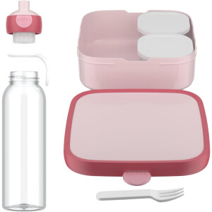 Mepal - Pausenset XL Campus - Set für Kinder mit großer Bento Brotdose und Pop-Up Wasserflasche - Lunch-Set für die Schule oder unterwegs - Spülmaschinenfest - 1300 + 500 ml - Cool Pink