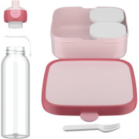 Mepal - Pausenset XL Campus - Set für Kinder mit großer Bento Brotdose und Pop-Up Wasserflasche - Lunch-Set für die Schule oder unterwegs - Spülmaschinenfest - 1300 + 500 ml - Cool Pink