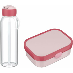 Mepal - Pausenset Campus - Set für Kinder mit Bento Brotdose und Flip-Up Wasserflasche - Lunch-Set für die Schule oder unterwegs - Spülmaschinenfest - 750 + 500 ml - Cool Pink