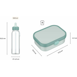 Mepal - Pausenset Campus - Set für Kinder mit Bento Brotdose und Flip-Up Wasserflasche - Lunch-Set für die Schule oder unterwegs - Spülmaschinenfest - 750 + 500 ml - Cool Pink
