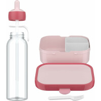 Mepal - Pausenset Campus - Set für Kinder mit Bento Brotdose und Flip-Up Wasserflasche - Lunch-Set für die Schule oder unterwegs - Spülmaschinenfest - 750 + 500 ml - Cool Pink