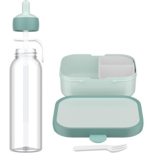Mepal - Pausenset Campus - Set für Kinder mit Bento Brotdose und Flip-Up Wasserflasche - Lunch-Set für die Schule oder unterwegs - Spülmaschinenfest - 750 + 500 ml - Cool Mint
