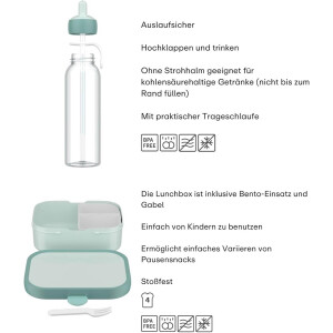 Mepal - Pausenset Campus - Set für Kinder mit Bento Brotdose und Flip-Up Wasserflasche - Lunch-Set für die Schule oder unterwegs - Spülmaschinenfest - 750 + 500 ml - Cool Mint