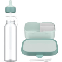 Mepal - Pausenset Campus - Set für Kinder mit Bento Brotdose und Flip-Up Wasserflasche - Lunch-Set für die Schule oder unterwegs - Spülmaschinenfest - 750 + 500 ml - Cool Mint