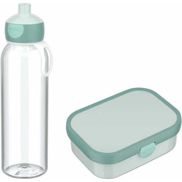 Mepal - Pausenset Campus - Set für Kinder mit Bento Brotdose und Pop-Up Wasserflasche - Lunch-Set für die Schule oder unterwegs - Spülmaschinenfest - 750 + 500 ml - Cool Mint
