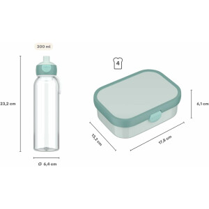 Mepal - Pausenset Campus - Set für Kinder mit Bento Brotdose und Pop-Up Wasserflasche - Lunch-Set für die Schule oder unterwegs - Spülmaschinenfest - 750 + 500 ml - Cool Mint