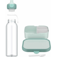 Mepal - Pausenset Campus - Set für Kinder mit Bento Brotdose und Pop-Up Wasserflasche - Lunch-Set für die Schule oder unterwegs - Spülmaschinenfest - 750 + 500 ml - Cool Mint