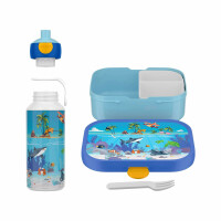 Mepal - Pausenset Campus - Set für Kinder mit Pop-up Trinkflasche & Lunch Box - Lunch-Set für die Schule oder unterwegs - Spülmaschinenfest - 400 + 750 ml - Tropical Ocean