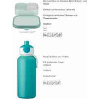 Mepal - Pausenset Campus - Set für Kinder mit Pop-up Trinkflasche & Lunch Box - Lunch-Set für die Schule oder unterwegs - Spülmaschinenfest - 400 + 750 ml - Cool mint