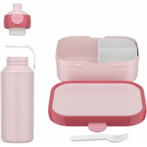 Mepal - Pausenset Campus - Set für Kinder mit Pop-up Trinkflasche & Lunch Box - Lunch-Set für die Schule oder unterwegs - Spülmaschinenfest - 400 + 750 ml - Cool pink