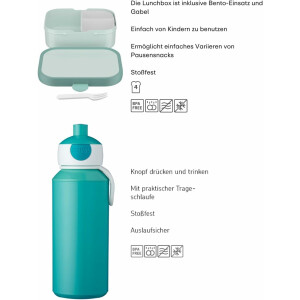 Mepal - Pausenset Campus - Set für Kinder mit Pop-up Trinkflasche & Lunch Box - Lunch-Set für die Schule oder unterwegs - Spülmaschinenfest - 400 + 750 ml - Cool pink