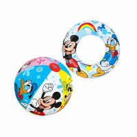 Bestway | Disney Junior - Schwimm- & Spielset | Schwimmring Ø 56 cm & Wasserball Ø 34 cm | aufblasbar | Mickey & Friends Design | perfekt für Pool, Strand & Urlaub