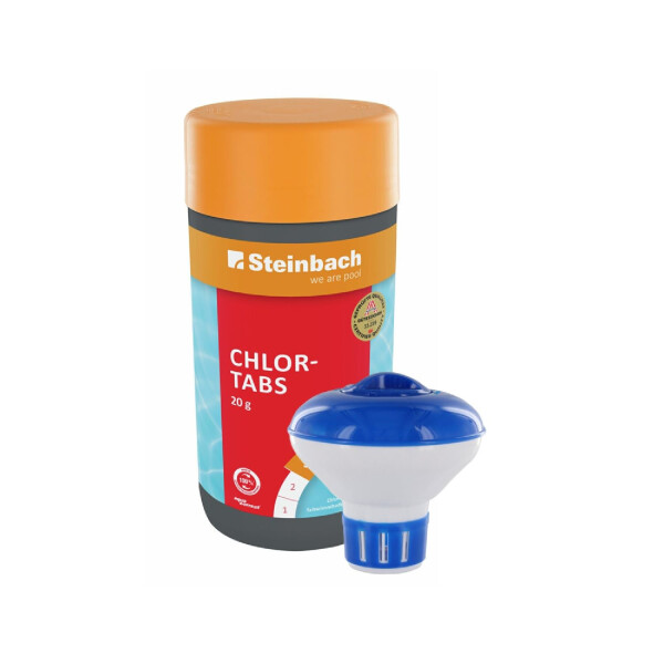Steinbach Poolpflege-Set | Chlordosierschwimmer Mini Ø 12,5 cm & Chlortabs 20 g | für Dauerdosierung & Schockchlorung | mit Dosierregler | ideal für kleine Pools & Whirlpools