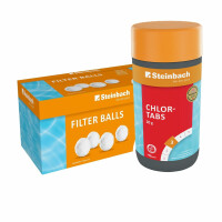 Steinbach Poolpflege-Set | Chlortabs (20g) 1 kg & Filter Balls 700 g | Schockchlorung & Wasserdesinfektion | Filterbälle ersetzt Filtersand | kristallklares Poolwasser ohne Rückstände