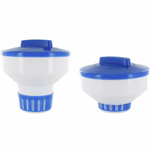 Steinbach Poolpflege-Set | Chlordosierschwimmer Maxi Ø 17 cm & Chlortabs 200 g, 1 kg | für Dauerdosierung | Verstellbarer Dosierregler | für Pools & Salzwasser geeignet | platzsparend faltbar