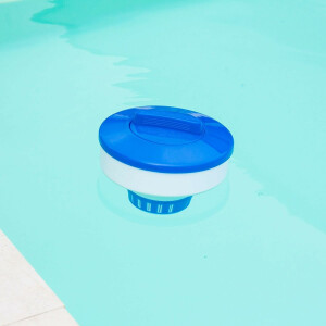 Steinbach Poolpflege-Set | Chlordosierschwimmer Maxi Ø 17 cm & Chlortabs 200 g, 1 kg | für Dauerdosierung | Verstellbarer Dosierregler | für Pools & Salzwasser geeignet | platzsparend faltbar