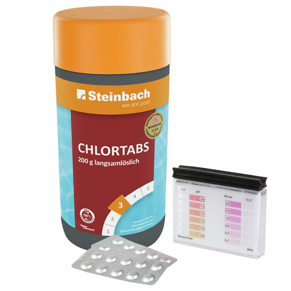 Steinbach | Poolpflege Test-Set | Chlortabs 200 g, 1 kg lang