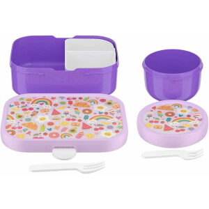 Mepal | Kinder Obst- und Bento Box | Campus meets Fruits | Spülmaschinenfest & BPA-frei | 300 & 750 ml | Mit Fächern, Gabel & Clip-Verschluss | Perfekt für Snacks & Mahlzeiten | Food Fest